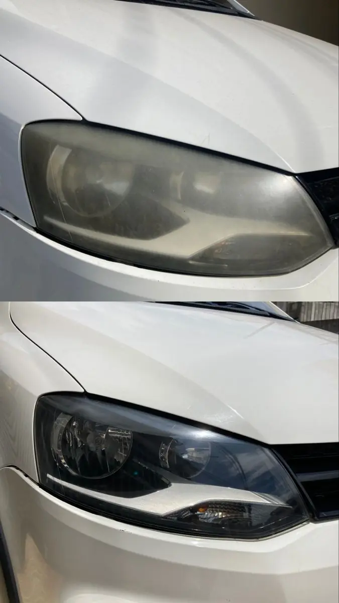 Comparativo real de um farol desgastado antes e revitalizado depois do polimento