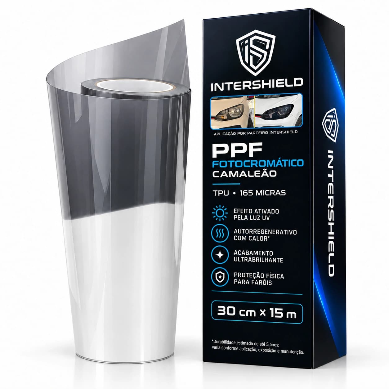 Bobina fechada e rolo aberto do PPF fotocromático camaleão InterShield